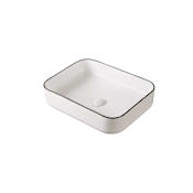 A and E Bath and Shower Delly 19-7/8" Rectangular Ceramic Vessel Bathroom Sink glossy white and black line