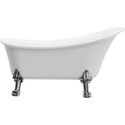 A and E Bath and Shower Dora 59" Clawfoot Acrylic Soaking Tub with Reversible Drain, Drain Assembly, and Overflow - Includes Floor Mounted Tub Filler with Hand Shower White