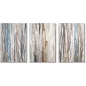 A and E Bath and Shower Modern 36" x 24" Spacial Frameless Abstract Painting on Canvas - Set of 3 Gray