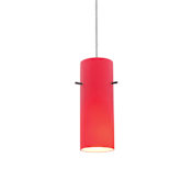 Access Lighting Cylinder 1 Light LED Pendant - 4" Wide with Red Glass Shade Brushed Steel