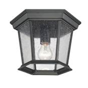 Acclaim Lighting Dover 1 Light Outdoor Flush Mount Ceiling Fixture with Seedy Glass Shade Matte Black