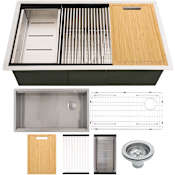 Ackland Stainless Steel 19 in. x 33 in. 16 Gauge Undermount Workstation Kitchen Sink with Accessories Stainless Steel