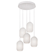 AFX Callie 5 Light 24" Wide Multi Light Pendant with Frosted, Ribbed Glass Shades White