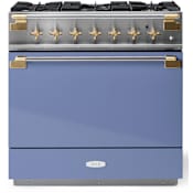 AGA Elise Series 36 Inch Wide 4.5 Cu. Ft. Free Standing Dual Fuel Range with Brass Accents Carnaby Blue / Brass