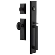Ageless Iron Keep One Piece Keyed Entry D Grip Handleset with Aeg Interior Knob and Keep Long Interior Trim - 2-3/8" Backset Black Iron