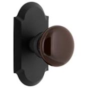 Ageless Iron Brown Autumn Porcelain Non-Turning One-Sided Dummy Door Knob with Vault Rose Black Iron