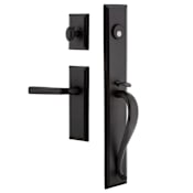 Ageless Iron Keep - Rustic Black Cast Iron Left Handed Full Plate Dummy Door Handleset with Interior Keep Trim and Lance Lever Black Iron