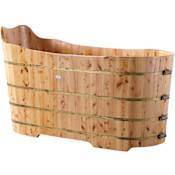 ALFI brand 59" Free Standing Cedar Wood Soaking Tub with Right Drain and Drain Assembly Natural Wood