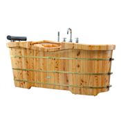 ALFI brand 61" Cedar Soaking Bathtub for Freestanding Installations with Reversible Drain and Chrome Hand Shower Natural Wood