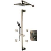 ALFI brand Thermostatic Shower System with Shower Head, Hand Shower, Slide Bar, Bodysprays, Shower Arm, Hose, and Valve Trim Brushed Nickel