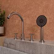 ALFI brand Deck Mounted Roman Tub Filler with Built-In Diverter - Includes Hand Shower Brushed Nickel