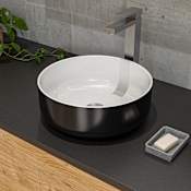 ALFI brand 15-1/2" Circular Porcelain Vessel Bathroom Sink and 0 Faucet Holes at 0" Centers Black and White