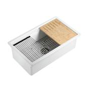 ALFI brand 32" Undermount Single Basin Fireclay Kitchen Sink with Basin Rack, Cutting Board, and Drying Rack White
