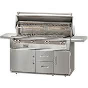 Alfresco 82500 Total BTU 56 Inch Wide 3 Burner Natural Gas Outdoor Grill on Refrigerated Jumbo Cart Stainless Steel