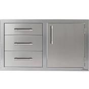 Alfresco 32 Inch Wide Three Drawer Storage Unit with Right Side Door Stainless Steel