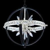 Allegri Angelo 23" Wide Pendant with Firenze Crystal Matte Black / Polished Silver