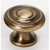 Alno Knobs 1-1/4" Round Ringed Decorative Solid Brass Mushroom Cabinet Knob / Drawer Knob Antique English