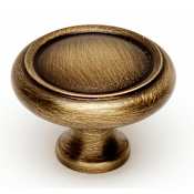 Alno Knobs 1-1/2" Ringed Round Solid Brass Mushroom Cabinet Knob / Drawer Knob Antique English