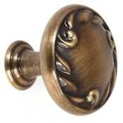 Alno Ornate 1-1/2" Round Scrolled Edge Solid Brass Mushroom Cabinet Knob / Drawer Knob Antique English