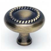 Alno Rope 1-1/4" Traditional Rope Ring Round Mushroom Solid Brass Cabinet Knob / Drawer Knob Antique English