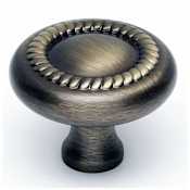 Alno Rope 1-1/2" Round Traditional Solid Brass Mushroom Cabinet Knob / Drawer Knob Antique English