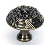 Alno Ribbon & Reed 1-1/2" Estate Style Embossed Ribbon Mushroom Solid Brass Cabinet Knob / Drawer Knob Antique English