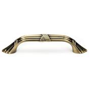 Alno Ribbon & Reed 3-1/2" Center to Center Classic Angled Ridged Solid Brass Cabinet Pull / Drawer Handle Antique English
