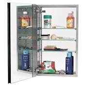 Alno 2000 Series 15" x 25" Single Door Recessed Mirrored Bathroom Medicine Cabinet with Stainless Steel Interior, 3 Glass Shelves and Beveled Mirror Stainless Steel