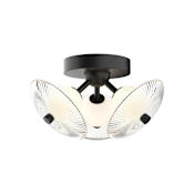 Alora Lighting Hera 13" Wide LED Semi-Flush Ceiling Fixture with Ribbed Outer and Opal Inner Glass Shades Matte Black / Clear Ribbed Glass