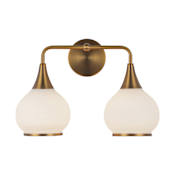 Alora Lighting Hazel 2 Light 17" Wide Bathroom Vanity Light with Opal Glass Shades Aged Gold