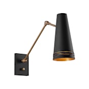 Alora Lighting Brickell 12" Tall Wall Sconce Matte Black / Hazelnut Leather