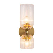 Alora Lighting Nelly 2 Light 12" Tall Bathroom Sconce with Ribbed Glass Shades Brushed Gold / Clear Ribbed Glass