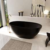 Altair Euston 55" Free Standing Solid Surface Soaking Tub with Center Drain, Drain Assembly, and Overflow Matte Black