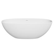 Altair Euston 65" Free Standing Solid Surface Soaking Tub with Center Drain, Drain Assembly, and Overflow Matte White