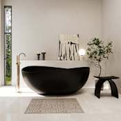 Altair Vespa 63" Free Standing Solid Surface Soaking Tub with Center Drain, Drain Assembly, and Overflow Matte Black