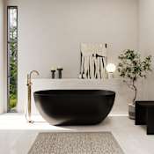 Altair Ryder 59" Free Standing Solid Surface Soaking Tub with Center Drain, Drain Assembly, and Overflow Matte Black