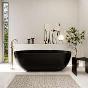 Altair Ryder 69" Free Standing Solid Surface Soaking Tub with Center Drain, Drain Assembly, and Overflow Matte Black