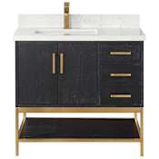 Altair Wildy 36" Free Standing Single Basin Vanity Set with Cabinet and Stone Composite Vanity Top Black Oak