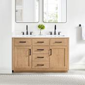 Altair Gavino 54" Free Standing Double Basin Vanity Set with Cabinet and Engineered Stone Vanity Top Light Brown