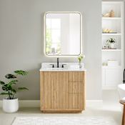 Altair Clayton 36" Free Standing Single Basin Vanity Set with Cabinet, Engineered Stone Vanity Top, and Framed Mirror Washed Light Brown