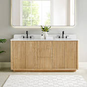 Altair Clayton 72" Free Standing Double Basin Vanity Set with Cabinet and Engineered Stone Vanity Top Washed Light Brown
