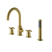 Altair Sundale Deck Mounted Roman Tub Filler with Built-In Diverter - Includes Hand Shower Brushed Gold