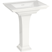 American Standard Town Square S 30" Rectangular Fireclay Pedestal Bathroom Sink with Overflow and 3 Faucets Holes at 8" Centers White