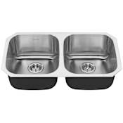 American Standard Portsmouth 32-1/4" Double Basin Stainless Steel Kitchen Sink for Undermount Installations - Drains Included Stainless Steel