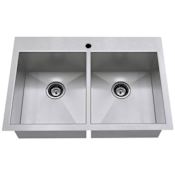 American Standard Edgewater 33" Double Basin Stainless Steel Kitchen Sink for Drop In or Undermount Installations with Single Faucet Hole - Drains Included Stainless Steel