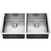American Standard Pekoe 29" Undermount Double Basin Stainless Steel Kitchen Sink with Basket Strainer, Basin Rack, and Sound Dampening Technology Stainless Steel