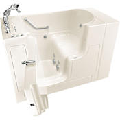 American Standard Value 52" Walk-In Whirlpool / Air Bathtub with Left-Hand Drain, Comfort Jets, and Quick Drain Pump - Roman Tub Filler and Handshower Included Linen / Polished Chrome