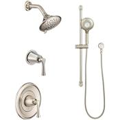 American Standard Estate Pressure Balanced Shower System with Shower Head, Hand Shower, Slide Bar, Shower Arm, Hose, Wall Supply Elbow, Diverter, and Valve Trim Brushed Nickel