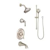 American Standard Estate Pressure Balanced Shower System with Shower Head, Hand Shower, Slide Bar, Shower Arm, Hose, Wall Supply Elbow, Tub Spout, Diverter, and Valve Trim Brushed Nickel