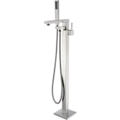 Anzzi Khone Floor Mounted Tub Filler Trim with Metal Lever Handles - Includes Personal Hand Shower Brushed Nickel